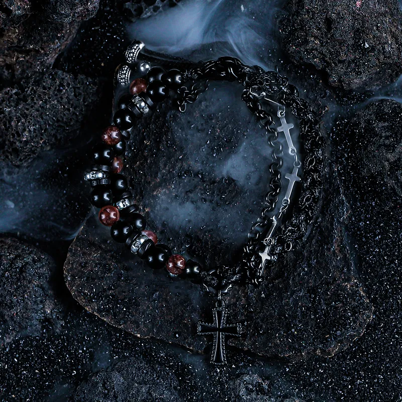 Cuud Natural Obsidian Bracelets Men's-2