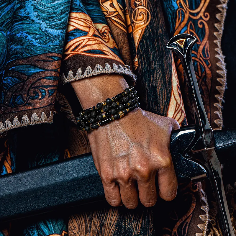 Cuud Natural Obsidian Bracelets Men's-4