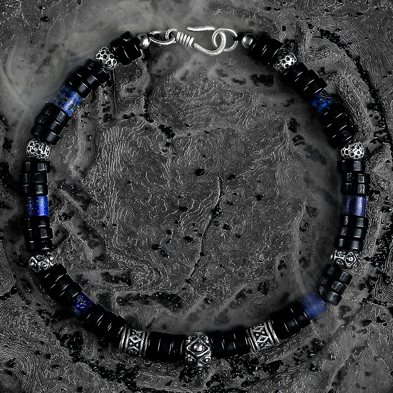 Cuud Blue Veined Stone Bracelets Men's-2