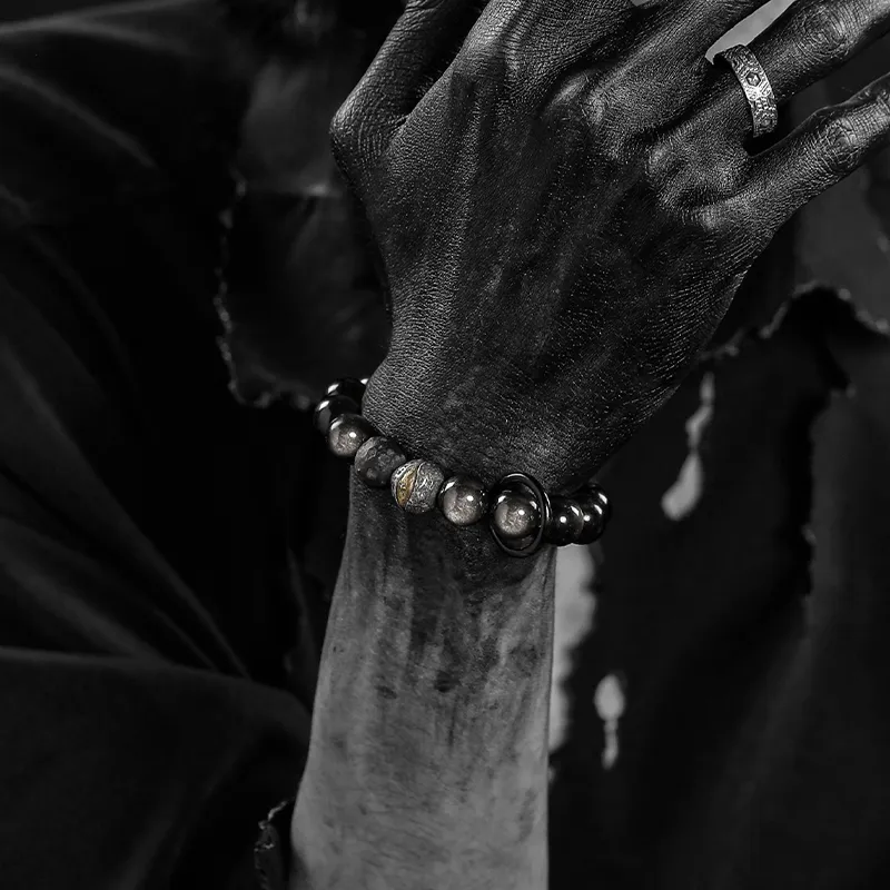 Cuud Silver Sheen Obsidian Bracelets Unisex-2