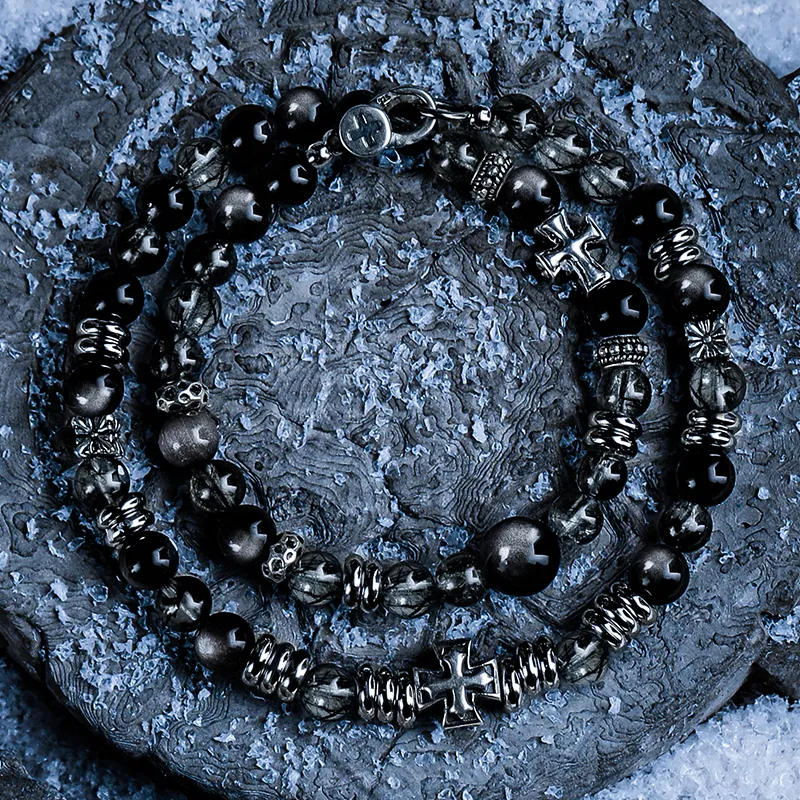 Cuud Natural Obsidian Bracelets Men's-2