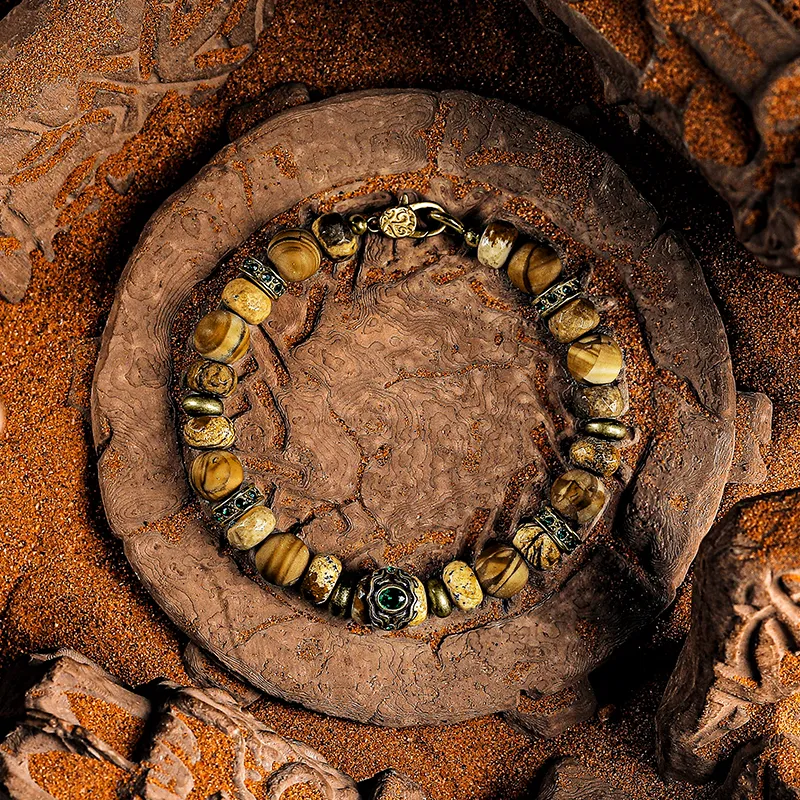 Cuud Wood Grain Stone Bracelets Men's-5
