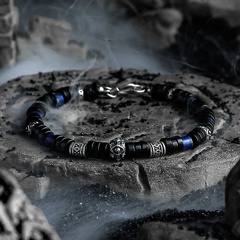 Cuud Blue Veined Stone Bracelets Men's-1