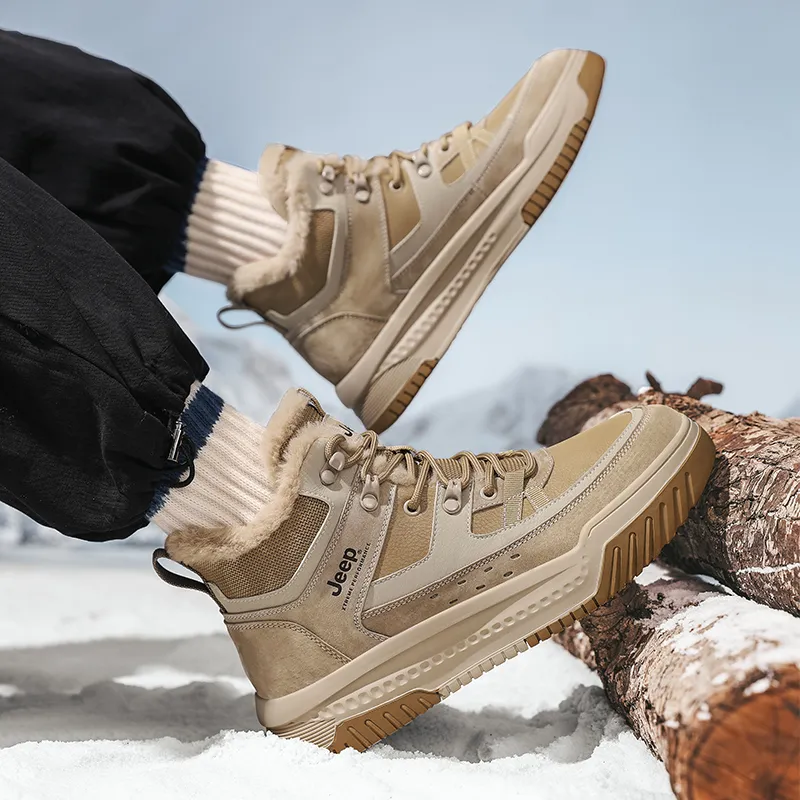 Jeep Warm Fleece-Lined Padded Shoes Short Mid-Calf Snow Boots Men's-2
