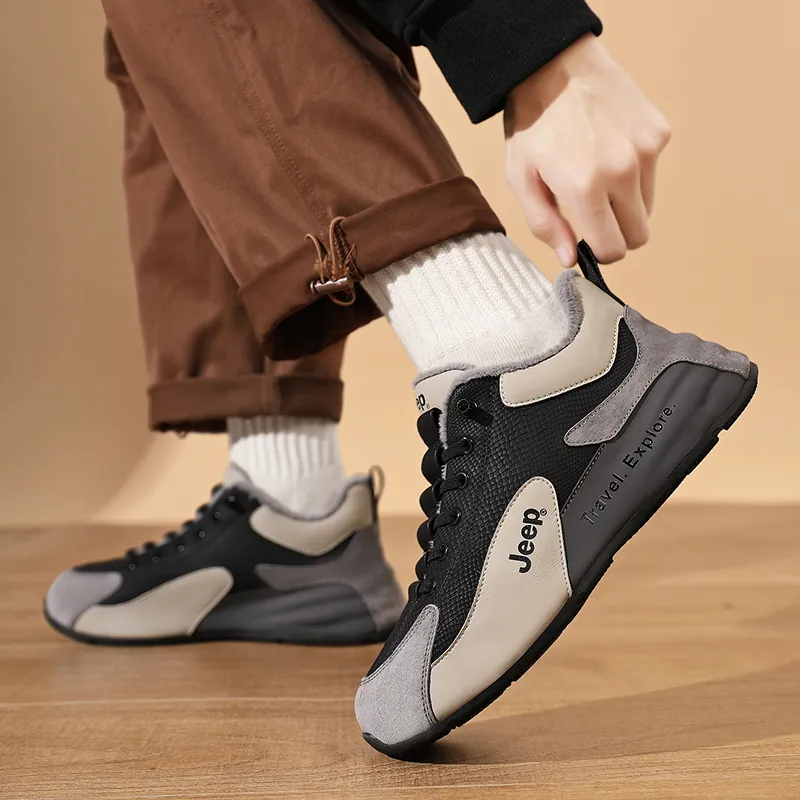 Jeep Chunky Sneakers Men Low Top Black Gray/Black Orange/Gray-2