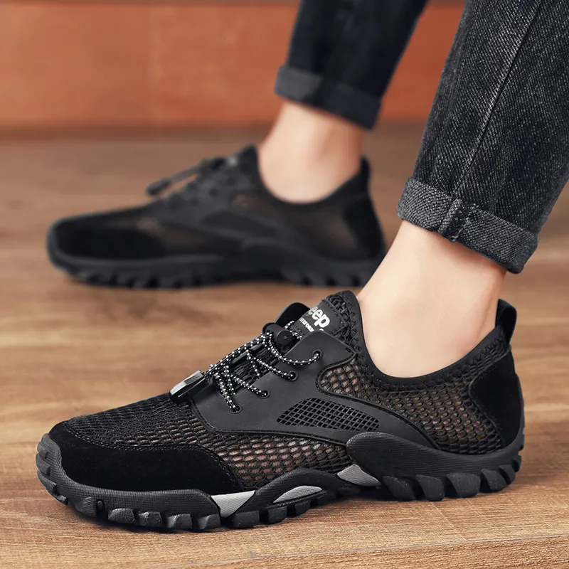Jeep Abrasion Resistant Breathable Low Top Hiking Shoes Men's Black-6