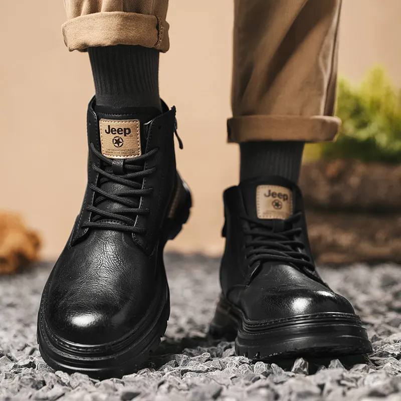 Jeep Vintage Classic Martin Boots Short Martin Boot Men's Black Warrior-3