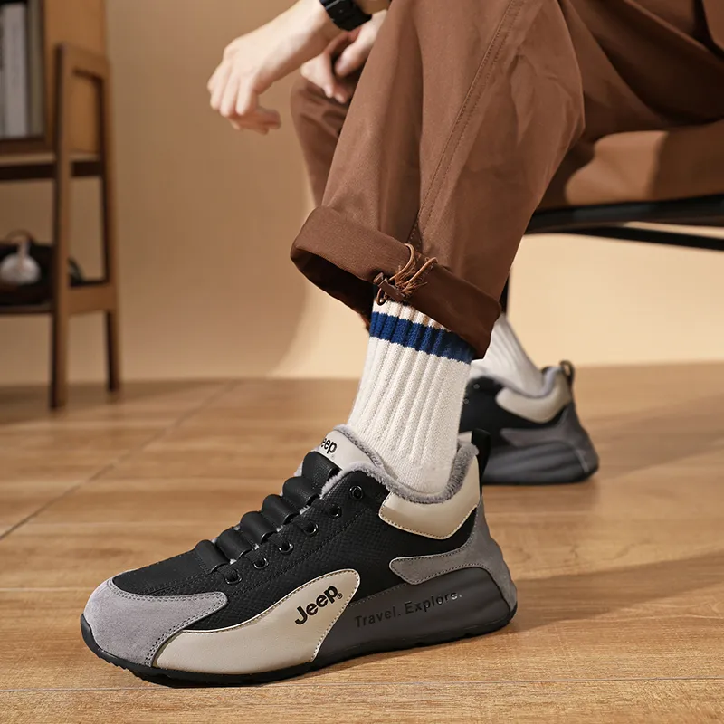 Jeep Chunky Sneakers Men Low Top Black Gray/Black Orange/Gray-3