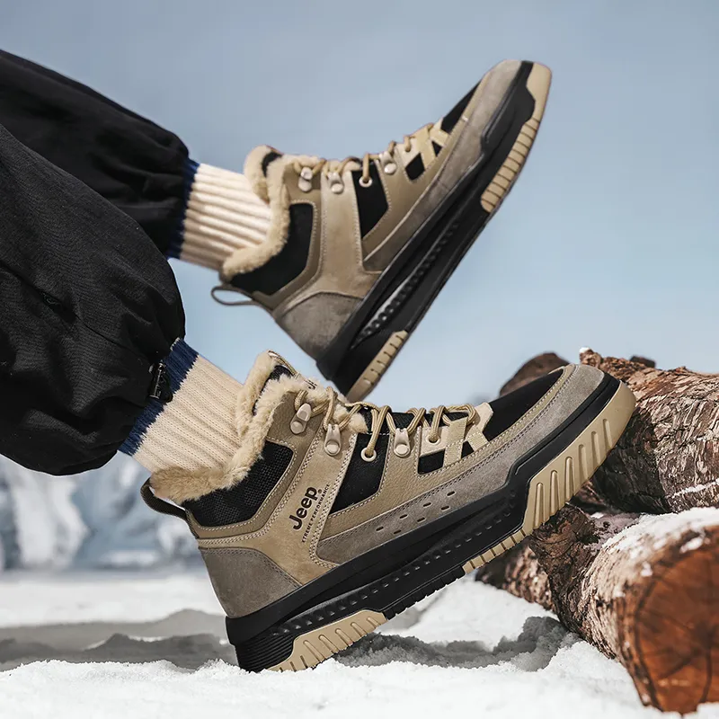 Jeep Warm Fleece-Lined Padded Shoes Short Mid-Calf Snow Boots Men's-9