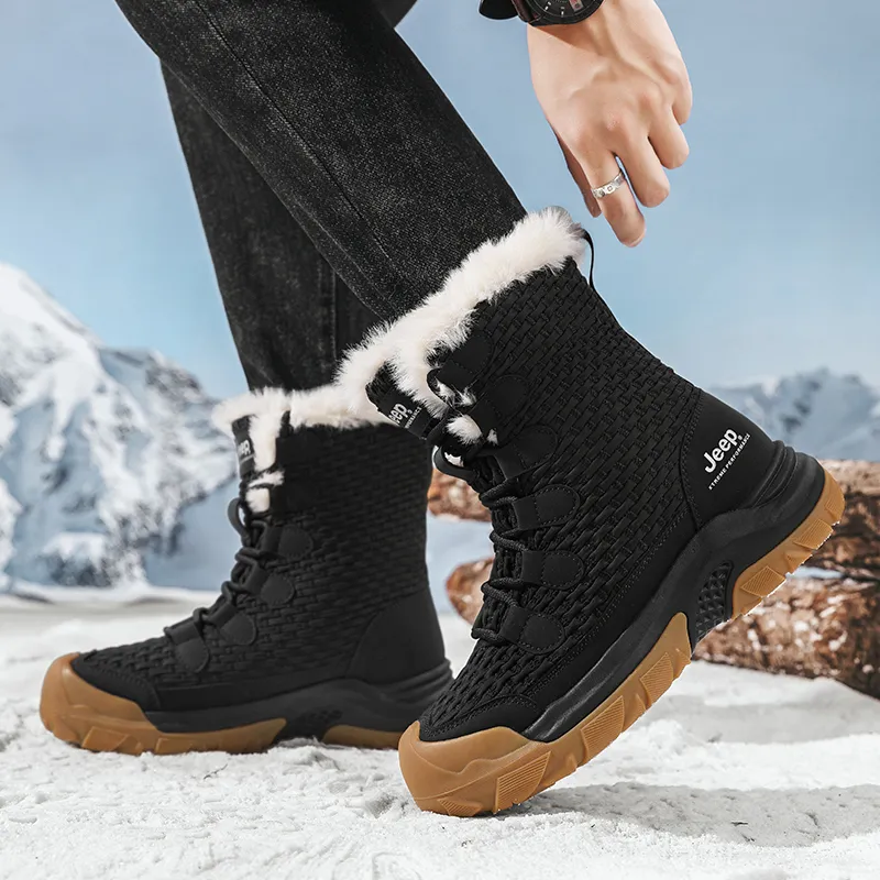 Jeep Warm Fleece-Lined Padded Shoes Short Mid-Calf Snow Boots Men's-9