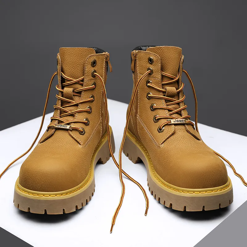 Jeep Vintage Classic Yellow Boots Short Mid-Calf Martin Boot Men's Black Warrior-4
