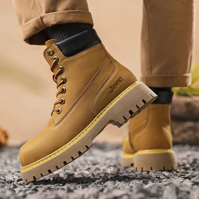 Jeep Vintage Classic Yellow Boots Short Mid-Calf Martin Boot Men's Black Warrior-2