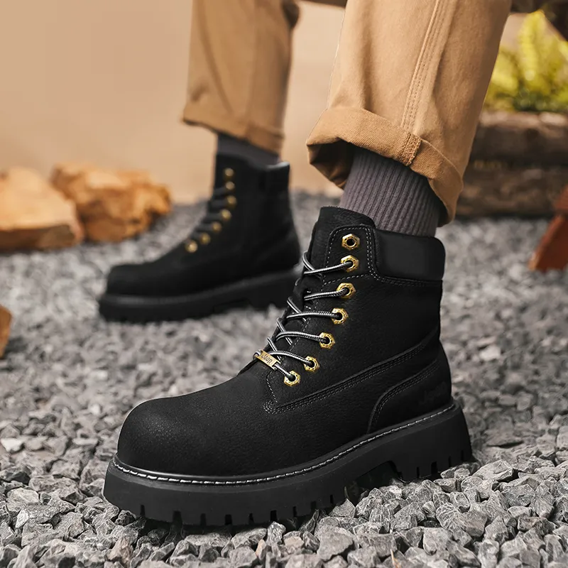 Jeep Vintage Classic Yellow Boots Short Mid-Calf Martin Boot Men's Black Warrior-10