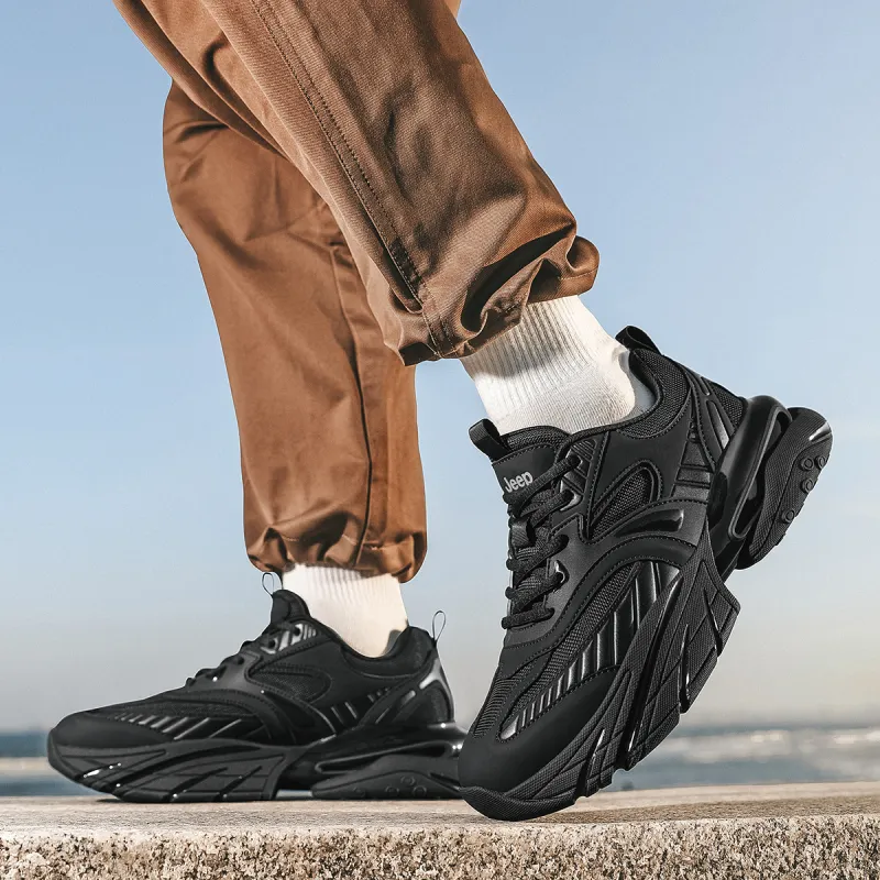 Jeep Slip Resistant, Abrasion Resistant, Lightweight, Height Increasing Low Top Chunky Sneakers Men's Black-4