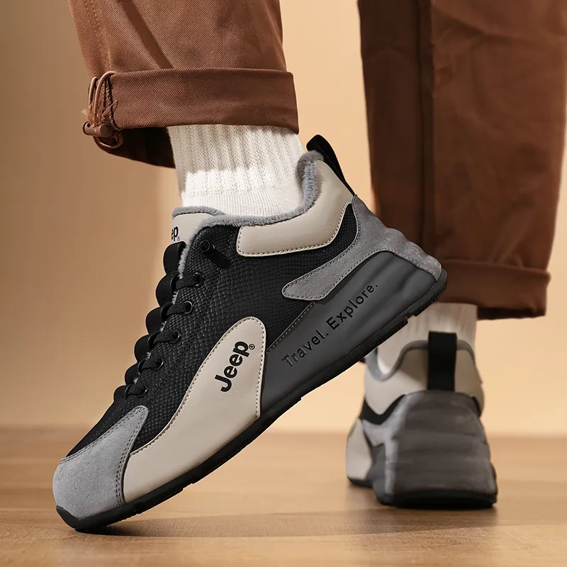 Jeep Chunky Sneakers Men Low Top Black Gray/Black Orange/Gray-1