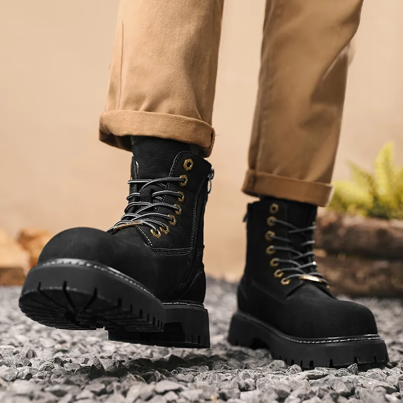 Jeep Vintage Classic Yellow Boots Short Mid-Calf Martin Boot Men's Black Warrior-9
