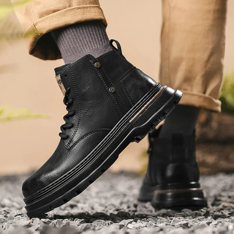 Jeep Vintage Classic Martin Boots Short Martin Boot Men's Black Warrior-1