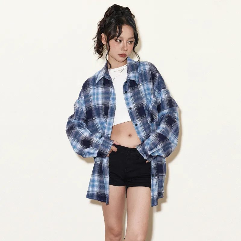 ZUOBEIKA Shirt Unisex Blue Plaid-3