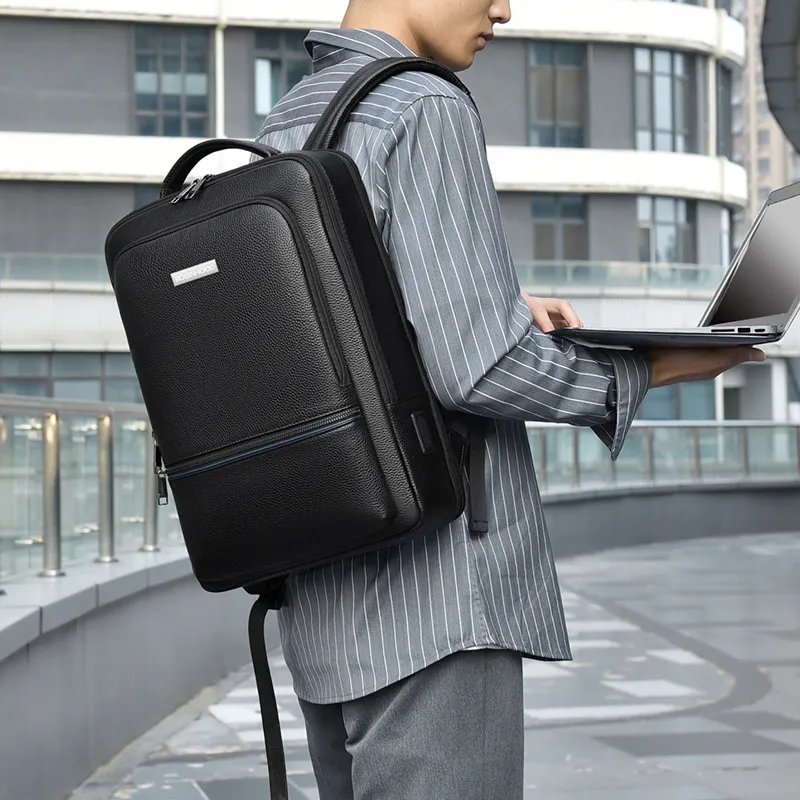 ROBINHOOD Cow Leather Backpack Men's Black-2