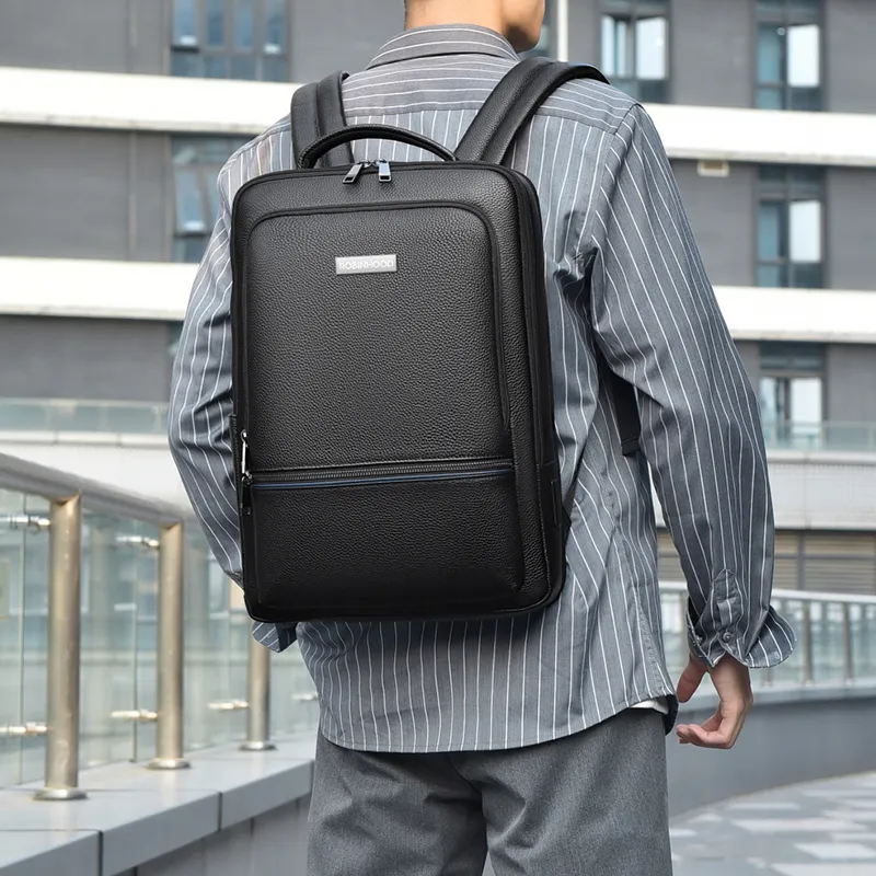 ROBINHOOD Cow Leather Backpack Men's Black-1