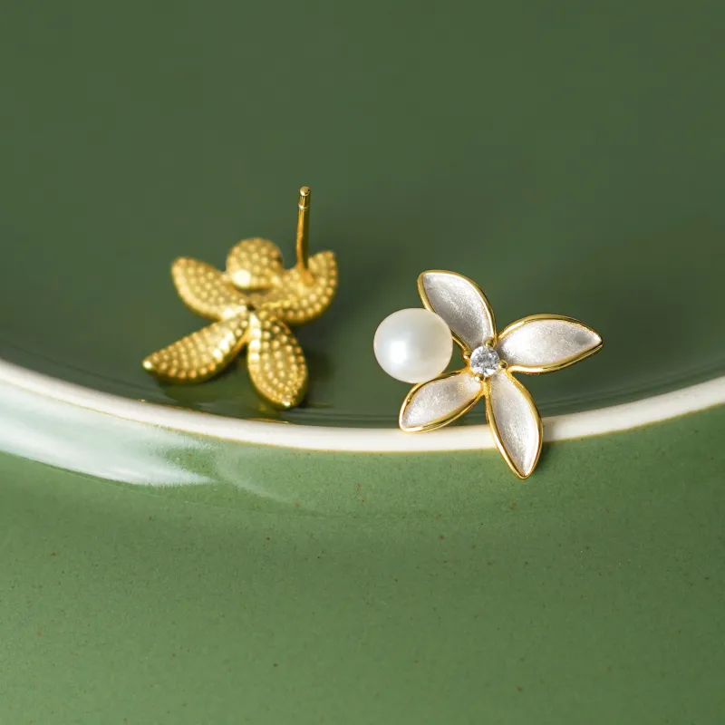 YUDIAN Freshwater Pearl Stud Earrings Women's Gold-5