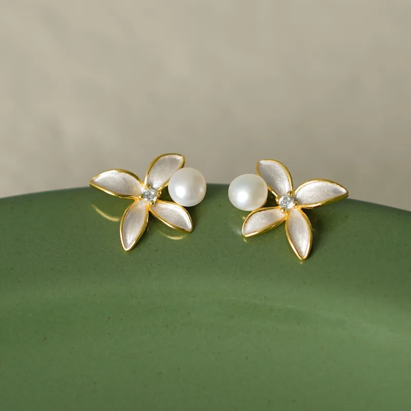 YUDIAN Freshwater Pearl Stud Earrings Women's Gold-1