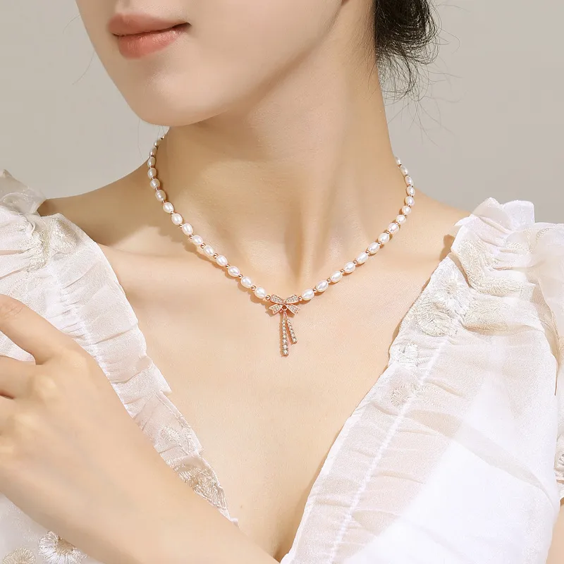 YUDIAN Freshwater Pearl Necklaces Women's Rose Gold-3