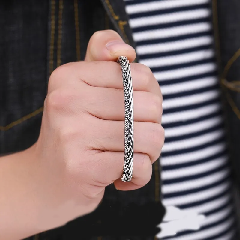YUDIAN 999 Fine Silver Bangles Men's-4