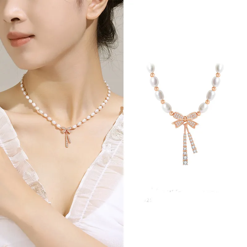 YUDIAN Freshwater Pearl Necklaces Women's Rose Gold-5