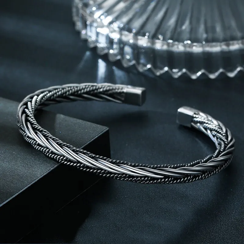 YUDIAN 999 Fine Silver Bangles Men's-3