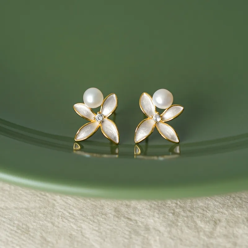 YUDIAN Freshwater Pearl Stud Earrings Women's Gold-3