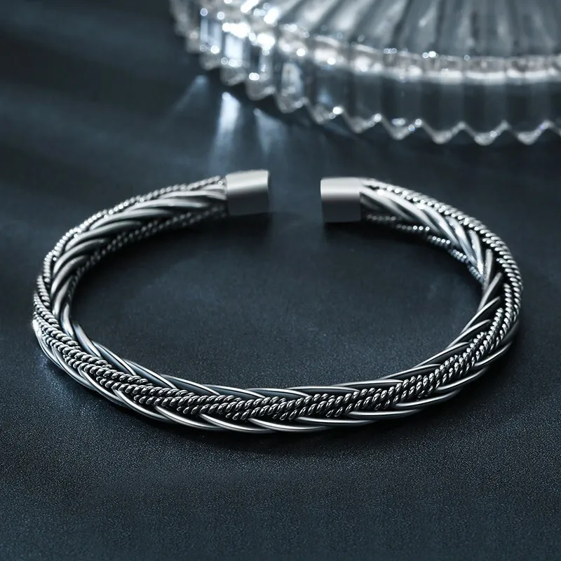 YUDIAN 999 Fine Silver Bangles Men's-2