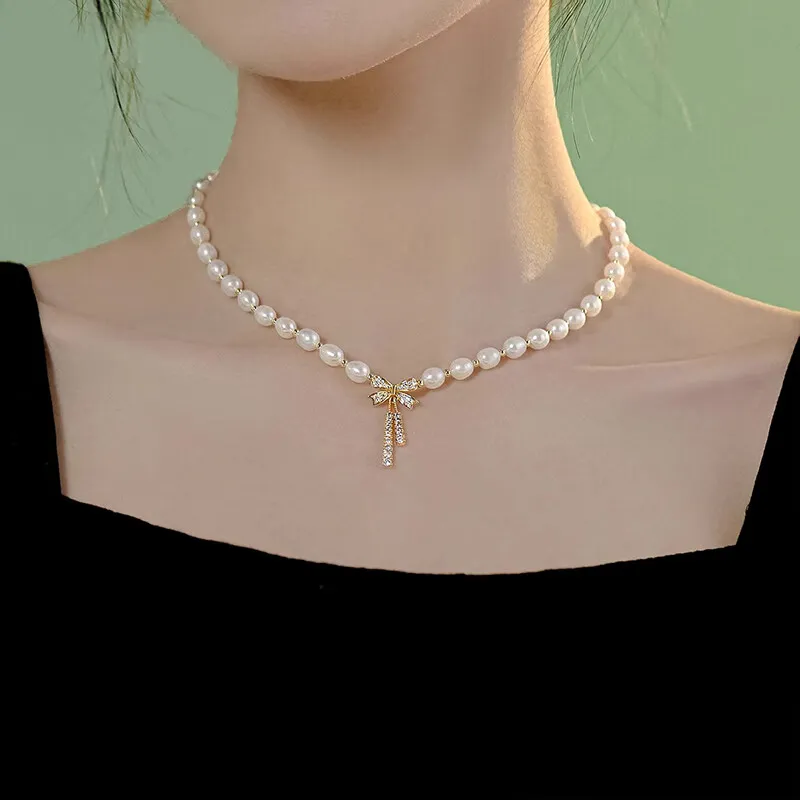 YUDIAN Freshwater Pearl Necklaces Women's Rose Gold-4