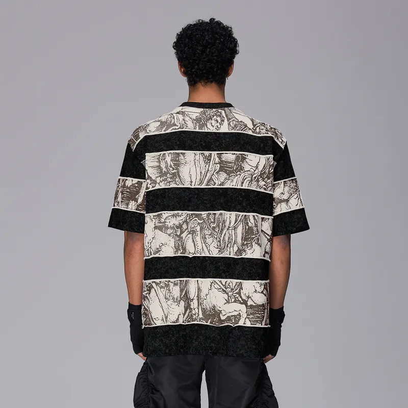 ROCAWEAR T Shirt Unisex Black White Stripes-2