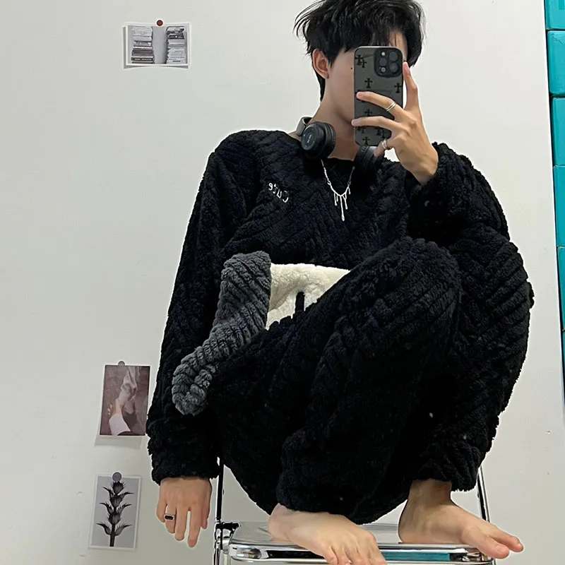 Kerener Pajama Set Autumn And Winter Season Men's Black-3