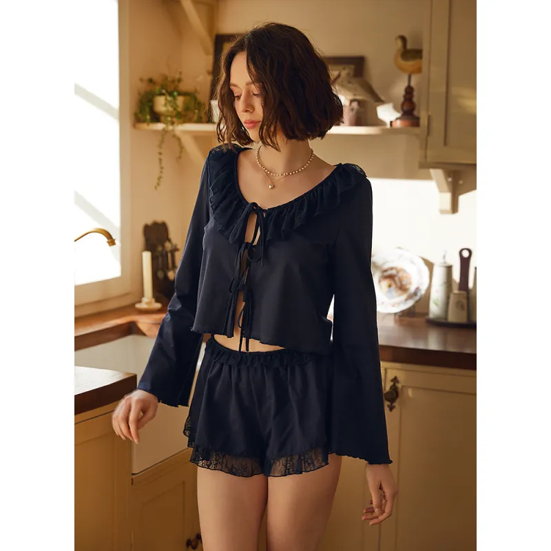Lace Chili Pajama Set Women's Navy Blue-3