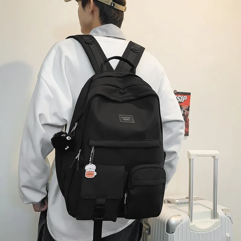 ResNonverba Nylon Backpack Unisex Black White Blue/Yellow/Red-4