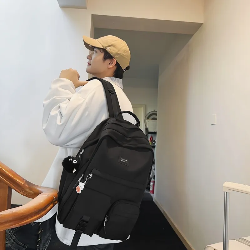 ResNonverba Nylon Backpack Unisex Black White Blue/Yellow/Red-7