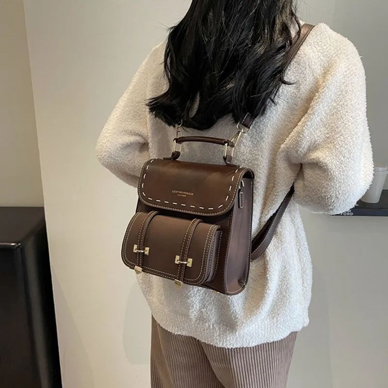 ResNonverba PU Backpack Women's Black/Coffee/Brown/Khaki-7