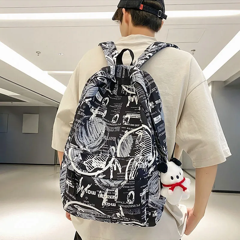 ResNonverba Nylon Backpacks Backpack Regular Unisex Black/White/Blue/Yellow-3
