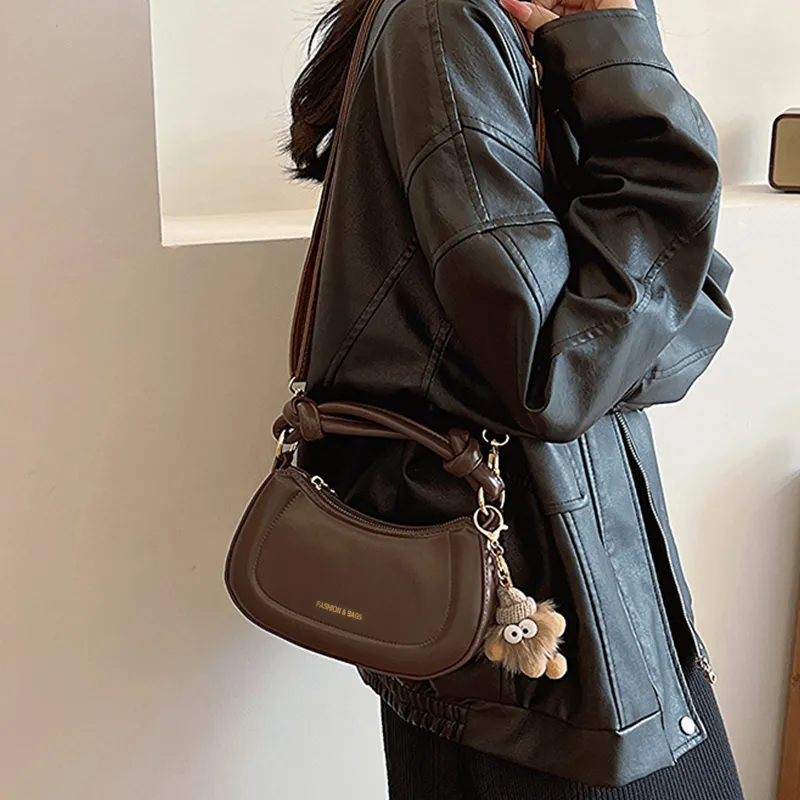 ResNonverba PU Saddle Bag, Shoulder Bag, Handbag Regular Women's Brown/White-4