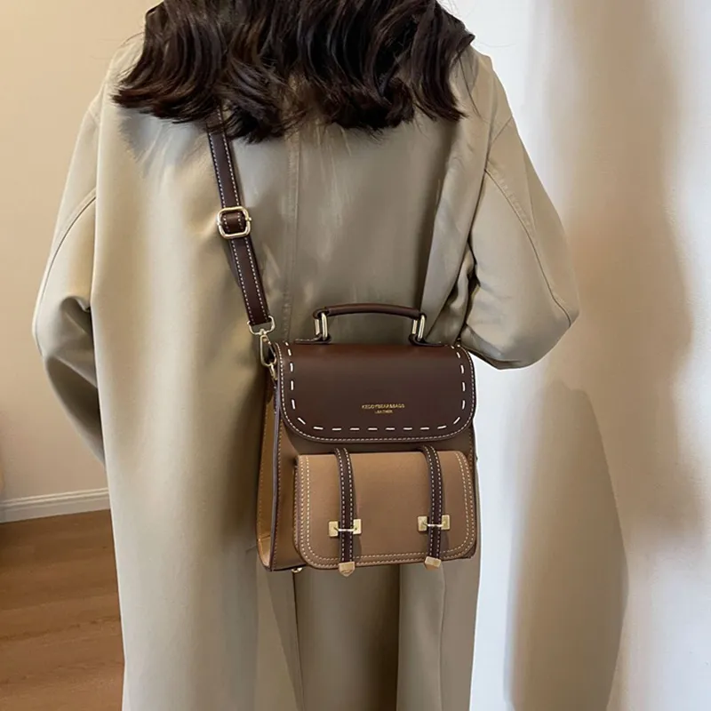 ResNonverba PU Backpack Women's Black/Coffee/Brown/Khaki-22