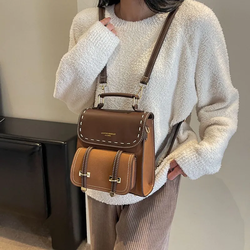 ResNonverba PU Backpack Women's Black/Coffee/Brown/Khaki-17
