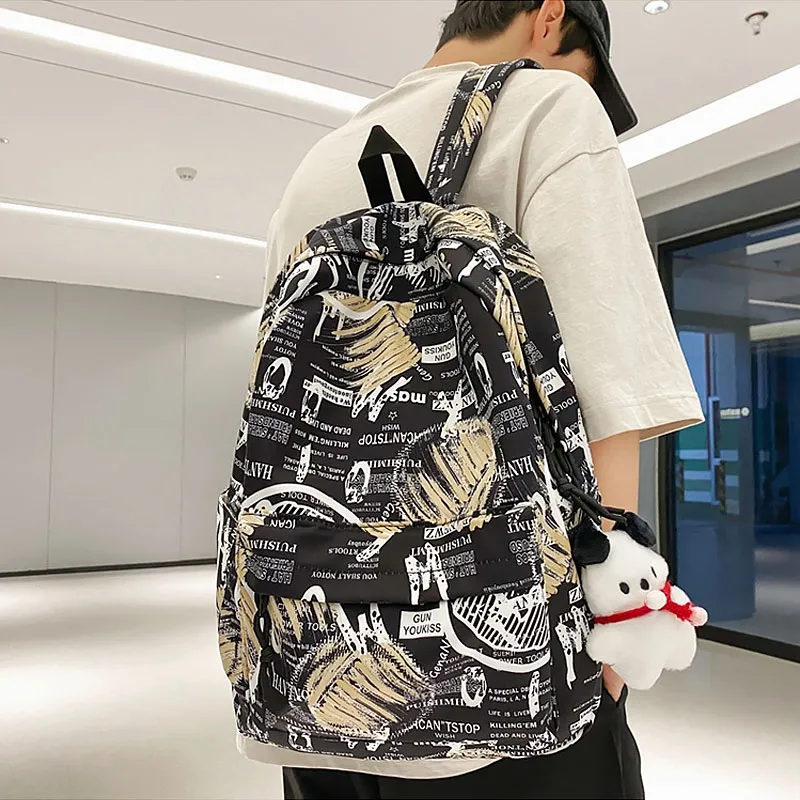 ResNonverba Nylon Backpacks Backpack Regular Unisex Black/White/Blue/Yellow-13