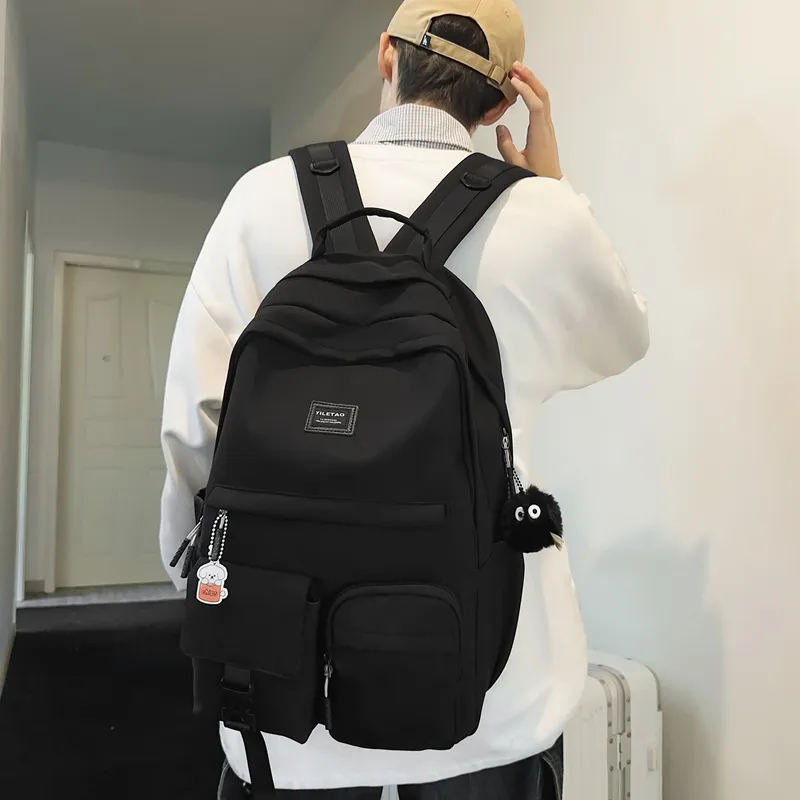 ResNonverba Nylon Backpack Unisex Black White Blue/Yellow/Red-5