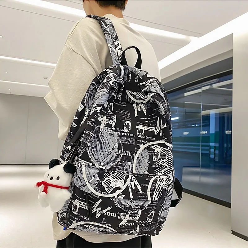 ResNonverba Nylon Backpacks Backpack Regular Unisex Black/White/Blue/Yellow-2