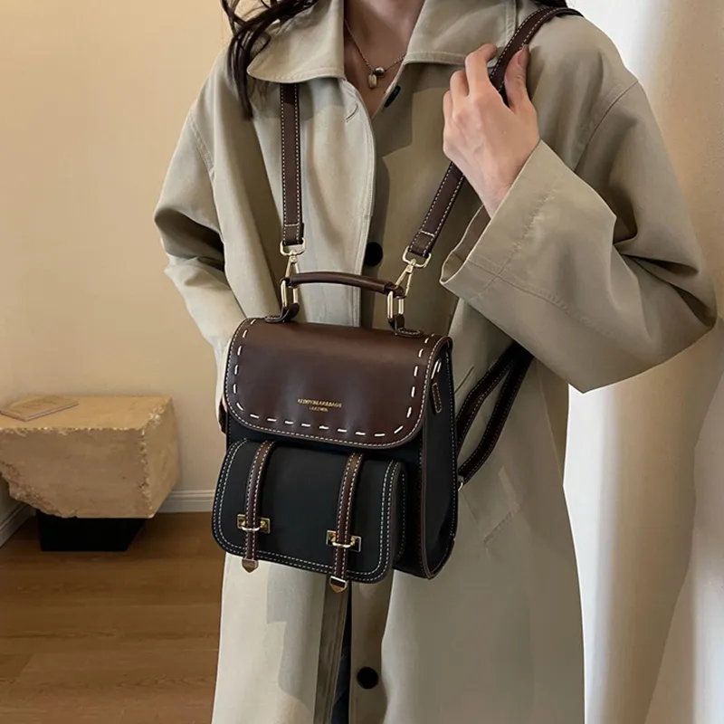 ResNonverba PU Backpack Women's Black/Coffee/Brown/Khaki-3