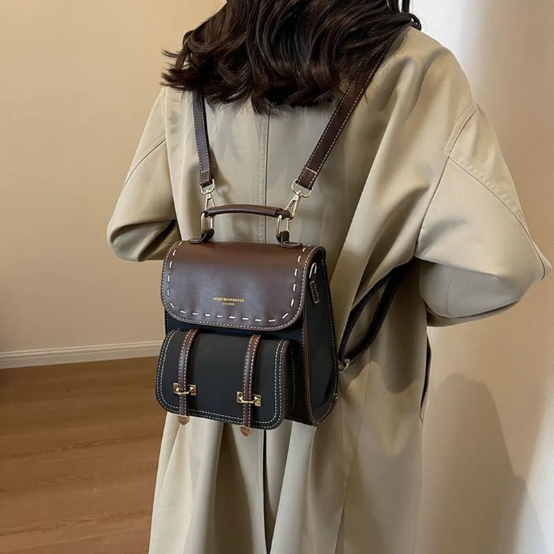ResNonverba PU Backpack Women's Black/Coffee/Brown/Khaki-4