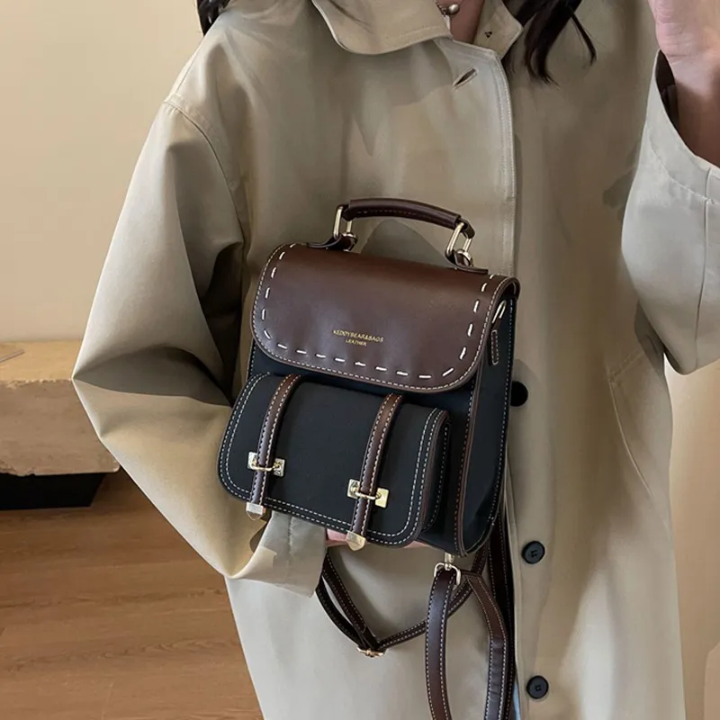 ResNonverba PU Backpack Women's Black/Coffee/Brown/Khaki-2
