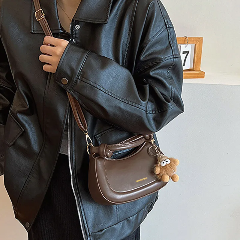 ResNonverba PU Saddle Bag, Shoulder Bag, Handbag Regular Women's Brown/White-2